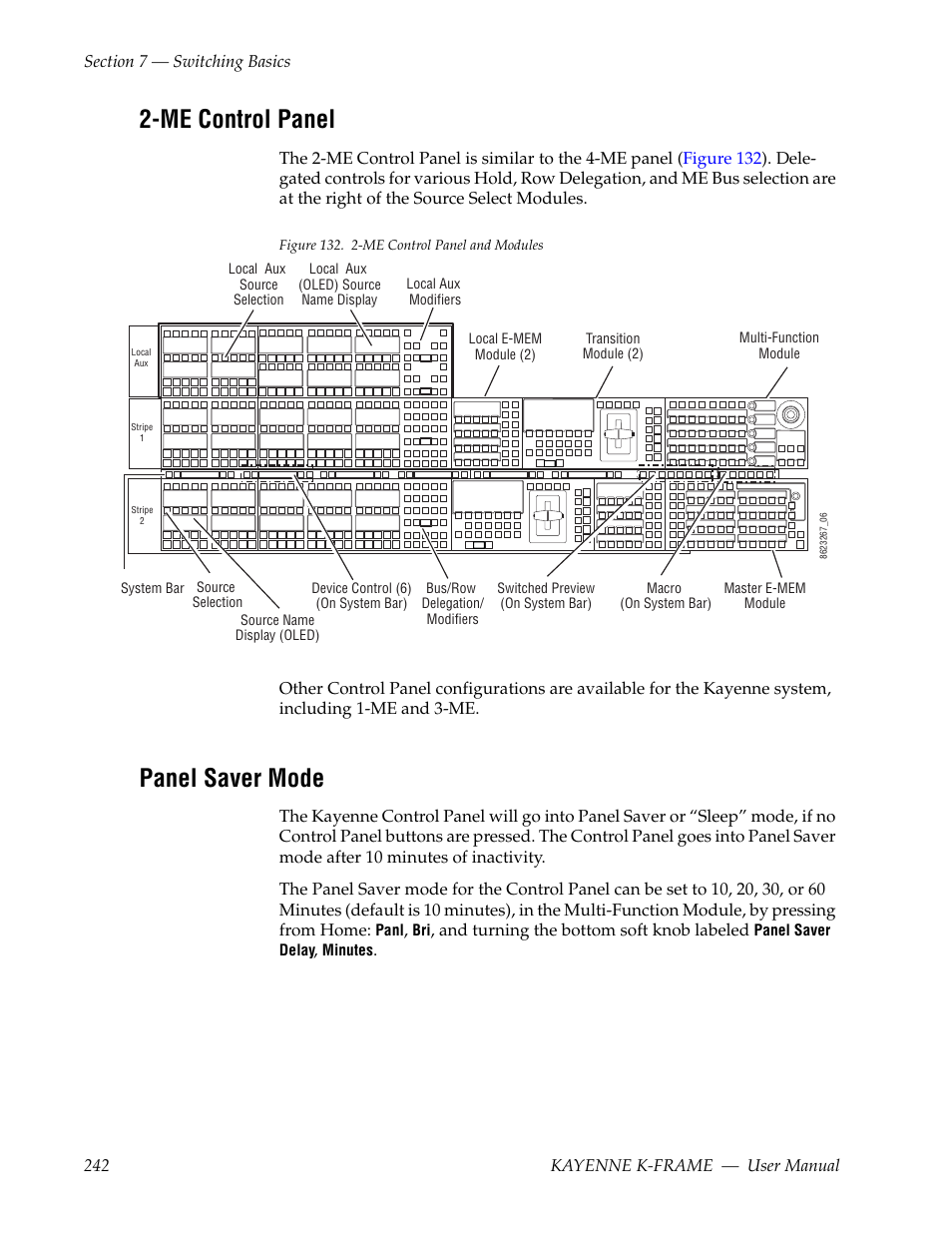 Me control panel, Panel saver mode | Grass Valley Kayenne K-Frame v.7.0 User Manual | Page 242 / 460