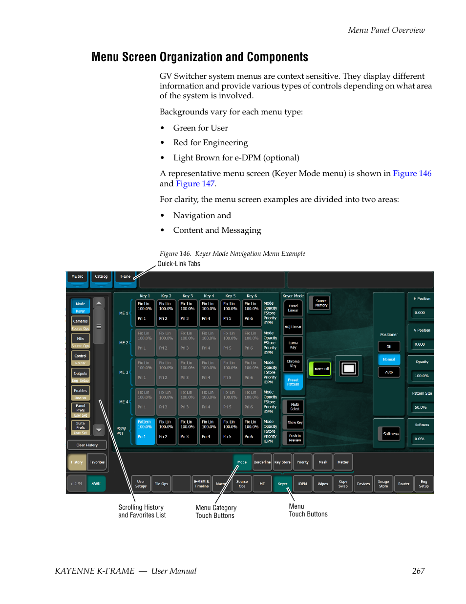 Menu screen organization and components | Grass Valley Kayenne K-Frame v.7.0 User Manual | Page 267 / 460