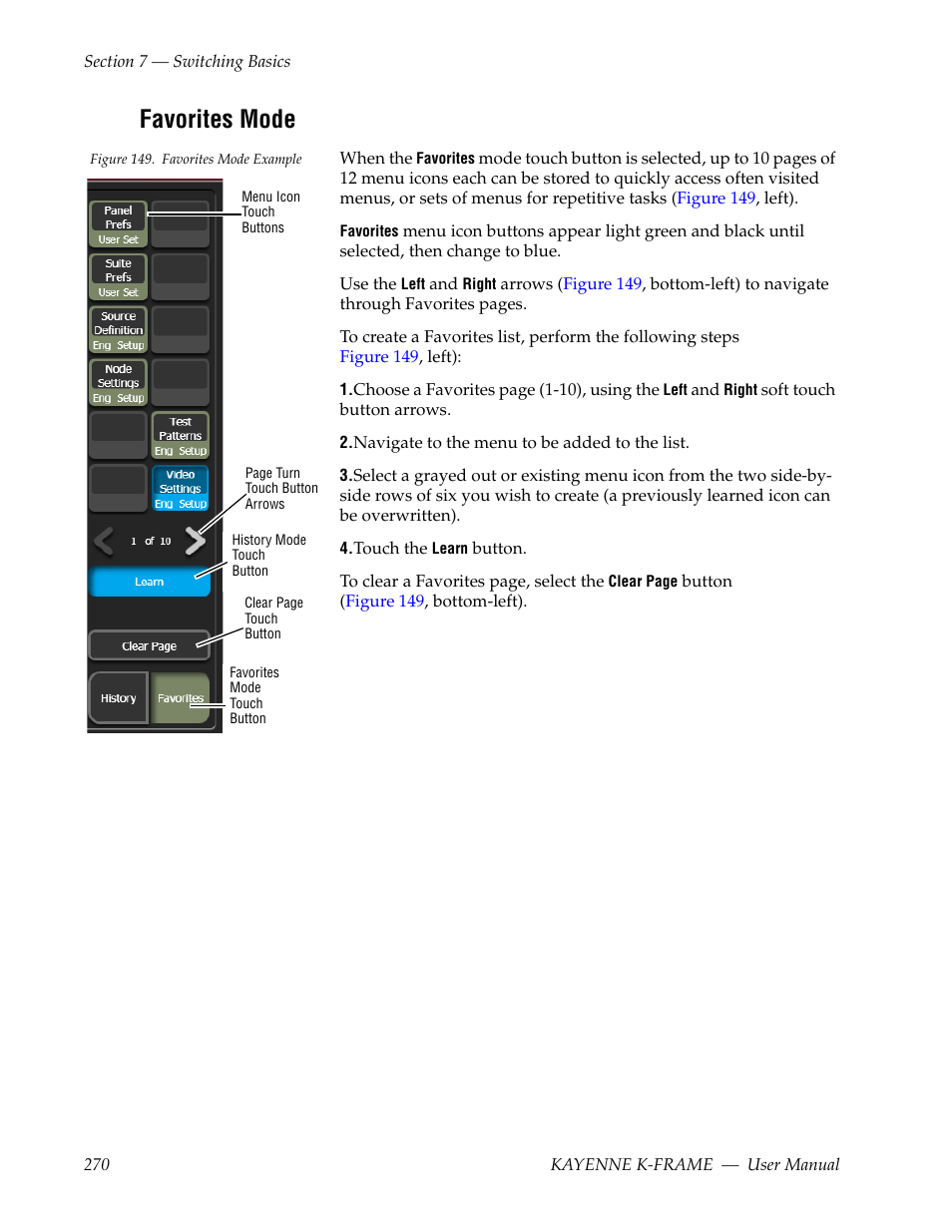 Favorites mode | Grass Valley Kayenne K-Frame v.7.0 User Manual | Page 270 / 460