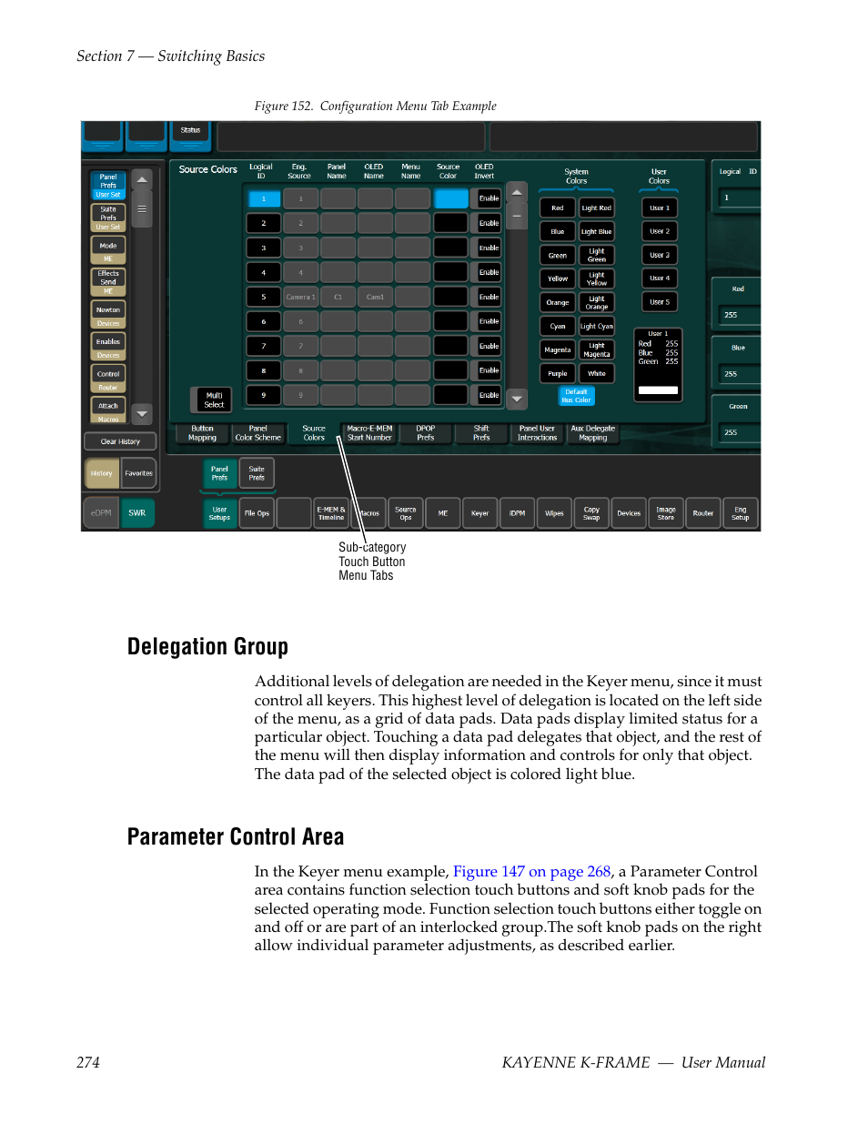 Delegation group, Parameter control area, Figure 152 | Grass Valley Kayenne K-Frame v.7.0 User Manual | Page 274 / 460