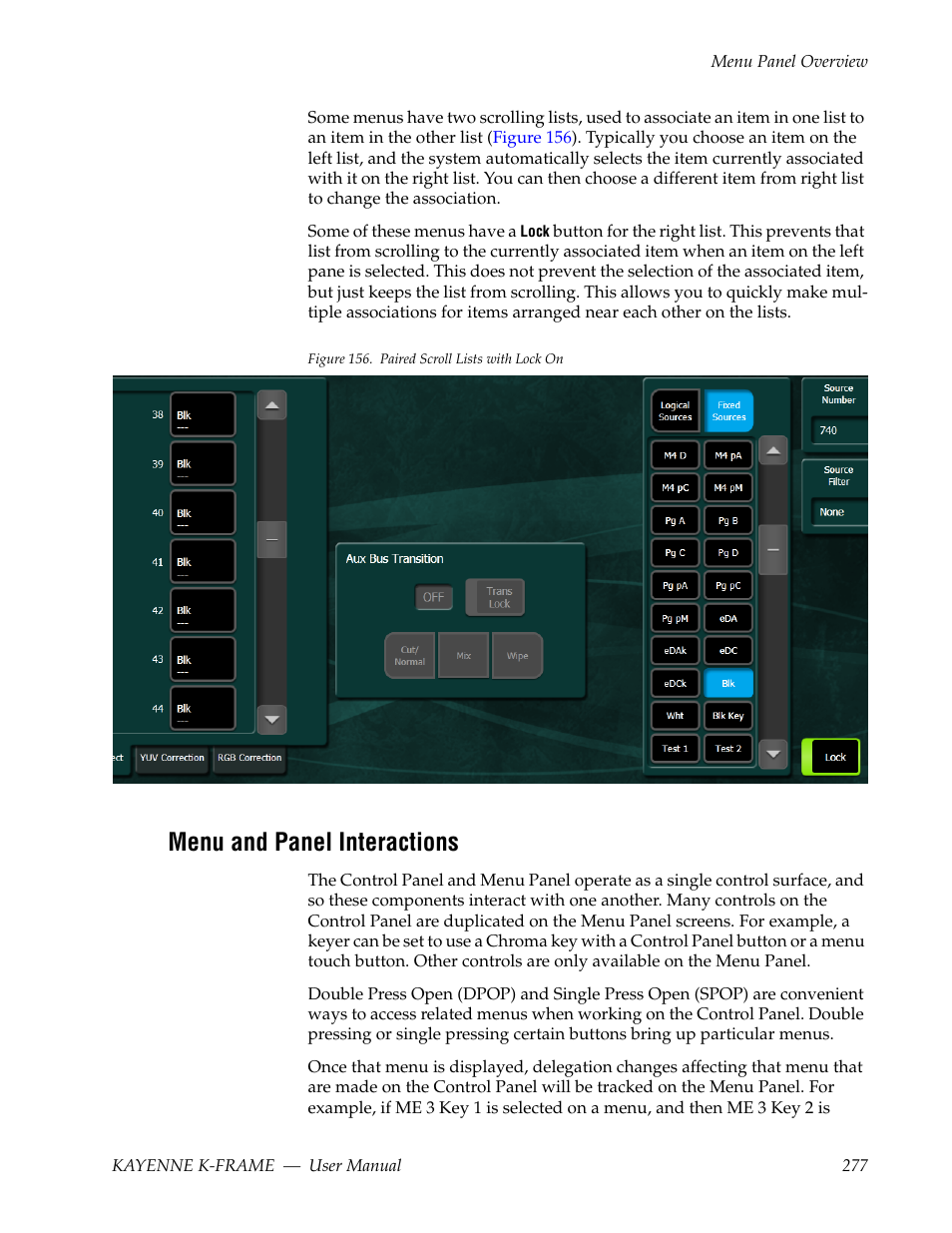 Menu and panel interactions | Grass Valley Kayenne K-Frame v.7.0 User Manual | Page 277 / 460