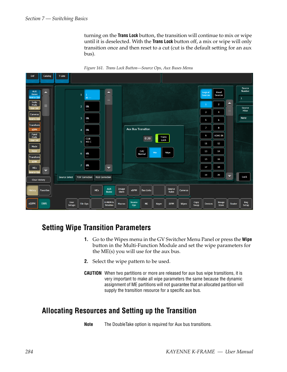 Setting wipe transition parameters, Allocating resources and setting up the transition, Figure 161 | Grass Valley Kayenne K-Frame v.7.0 User Manual | Page 284 / 460