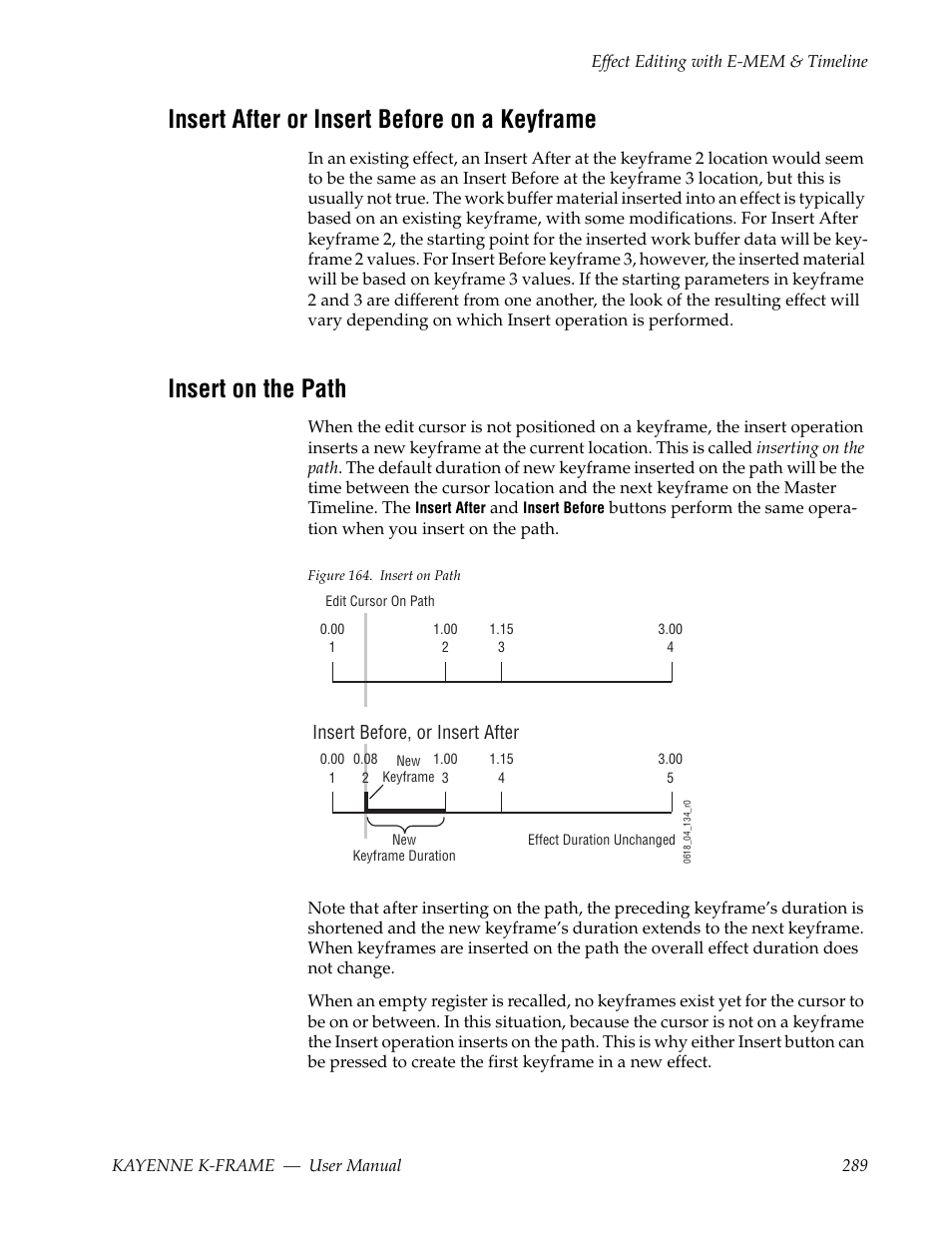 Insert after or insert before on a keyframe, Insert on the path | Grass Valley Kayenne K-Frame v.7.0 User Manual | Page 289 / 460