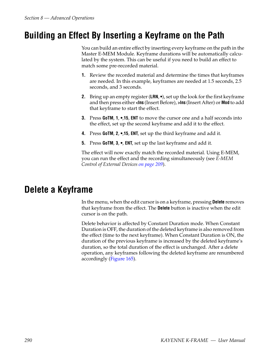 Delete a keyframe | Grass Valley Kayenne K-Frame v.7.0 User Manual | Page 290 / 460