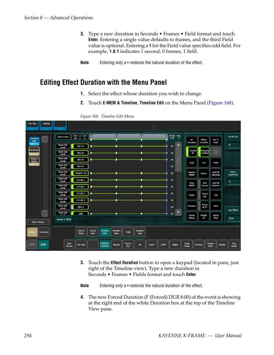 Editing effect duration with the menu panel | Grass Valley Kayenne K-Frame v.7.0 User Manual | Page 294 / 460