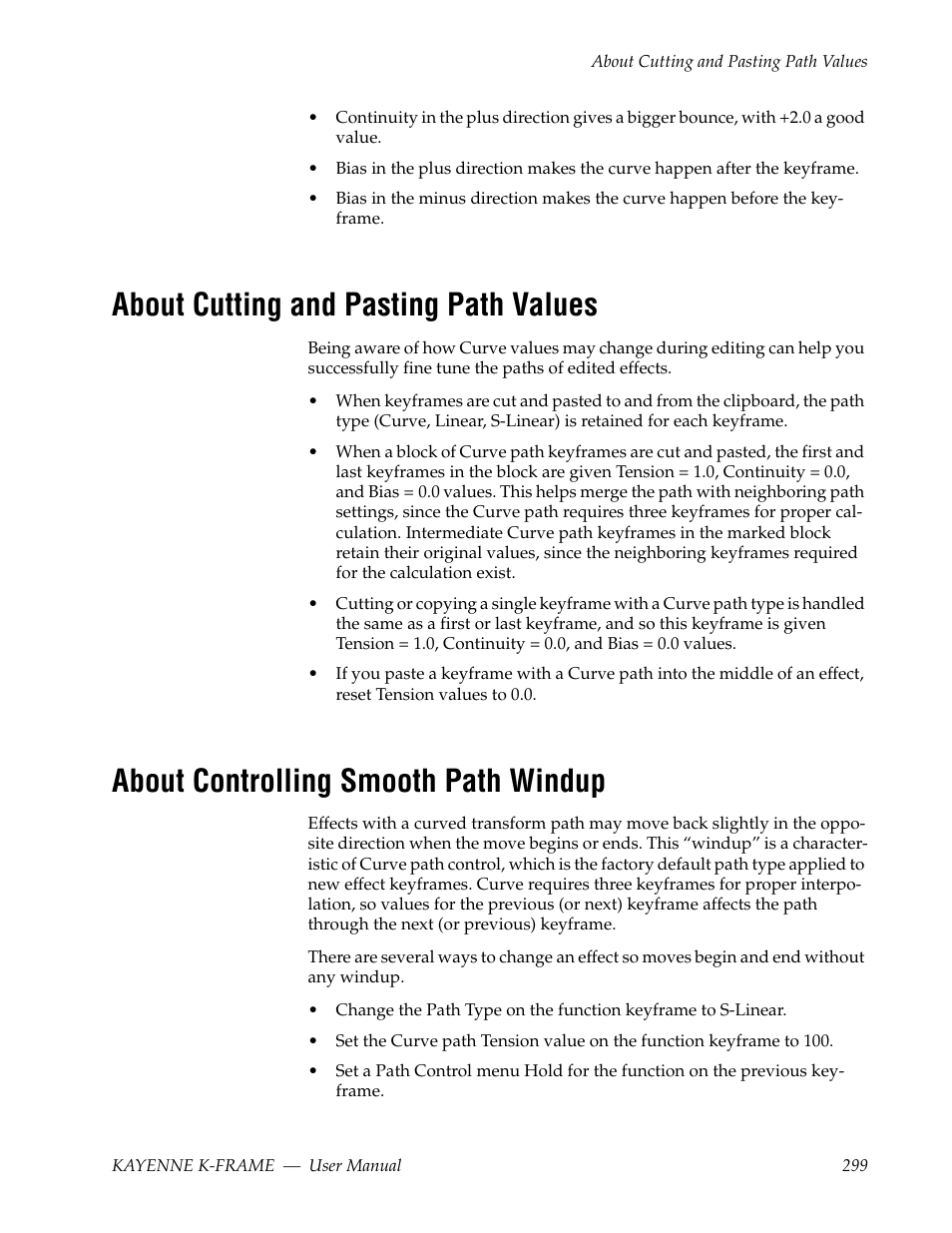About cutting and pasting path values, About controlling smooth path windup | Grass Valley Kayenne K-Frame v.7.0 User Manual | Page 299 / 460
