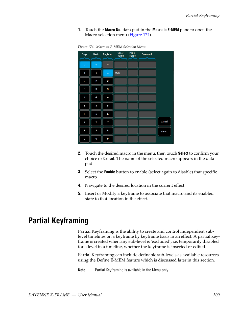 Partial keyframing, Partial keyframing ( partial keyframing | Grass Valley Kayenne K-Frame v.7.0 User Manual | Page 309 / 460