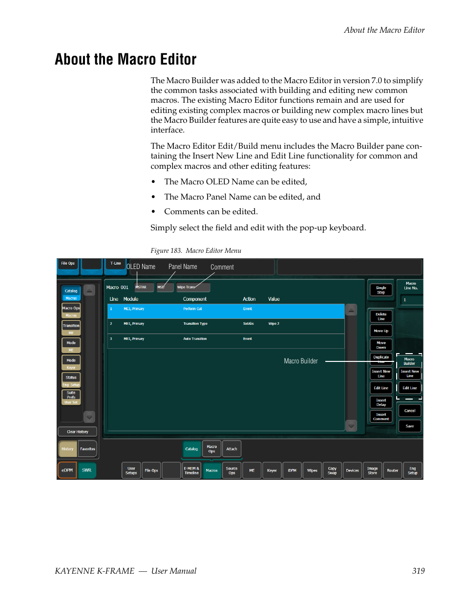 About the macro editor | Grass Valley Kayenne K-Frame v.7.0 User Manual | Page 319 / 460