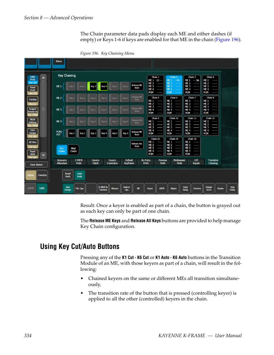 Using key cut/auto buttons | Grass Valley Kayenne K-Frame v.7.0 User Manual | Page 334 / 460