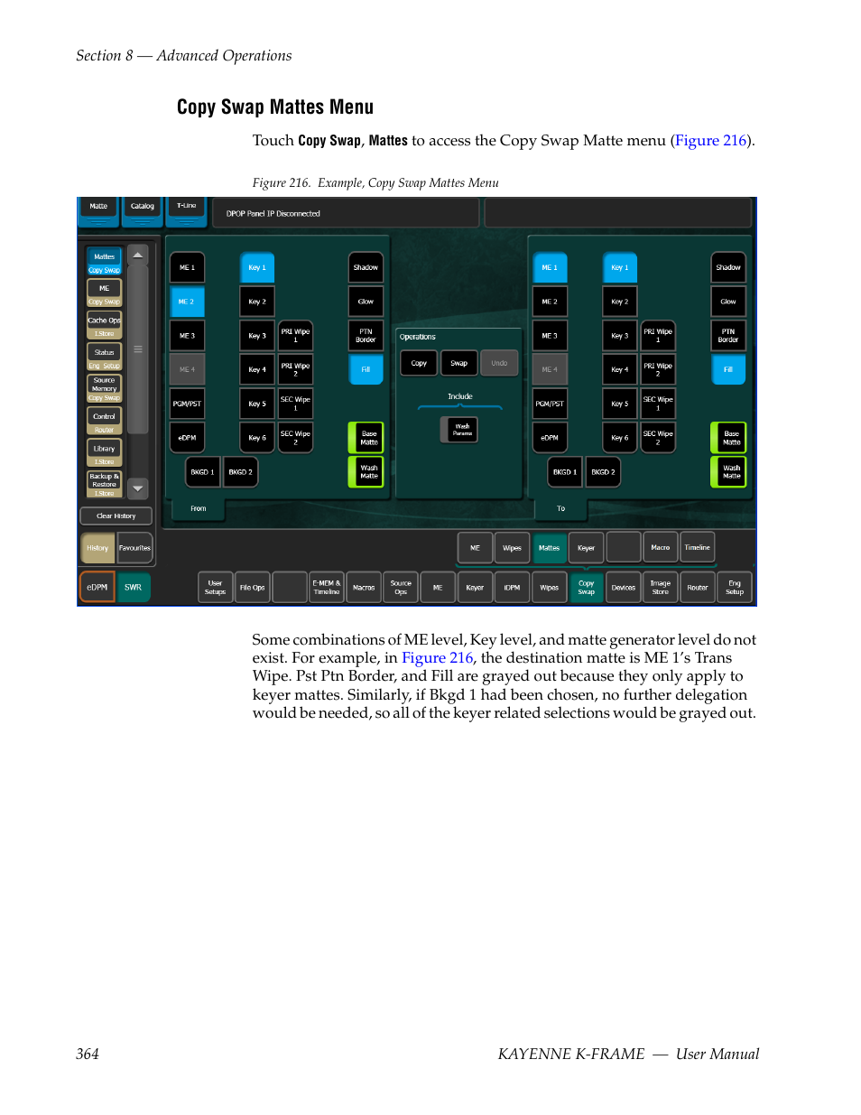Copy swap mattes menu | Grass Valley Kayenne K-Frame v.7.0 User Manual | Page 364 / 460