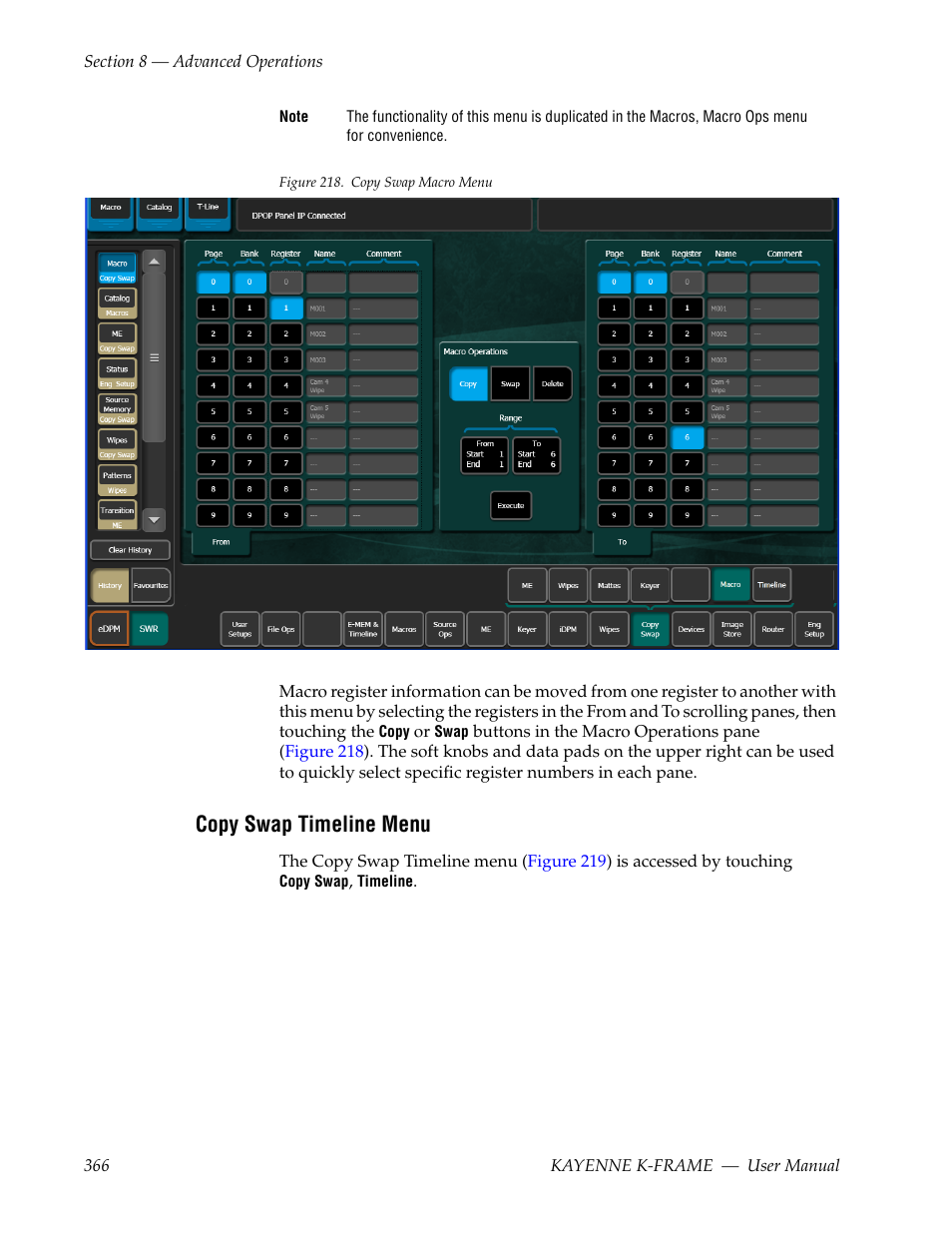 Copy swap timeline menu, Figure 218, Is ac | Grass Valley Kayenne K-Frame v.7.0 User Manual | Page 366 / 460