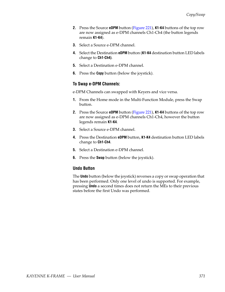To swap e-dpm channels | Grass Valley Kayenne K-Frame v.7.0 User Manual | Page 371 / 460