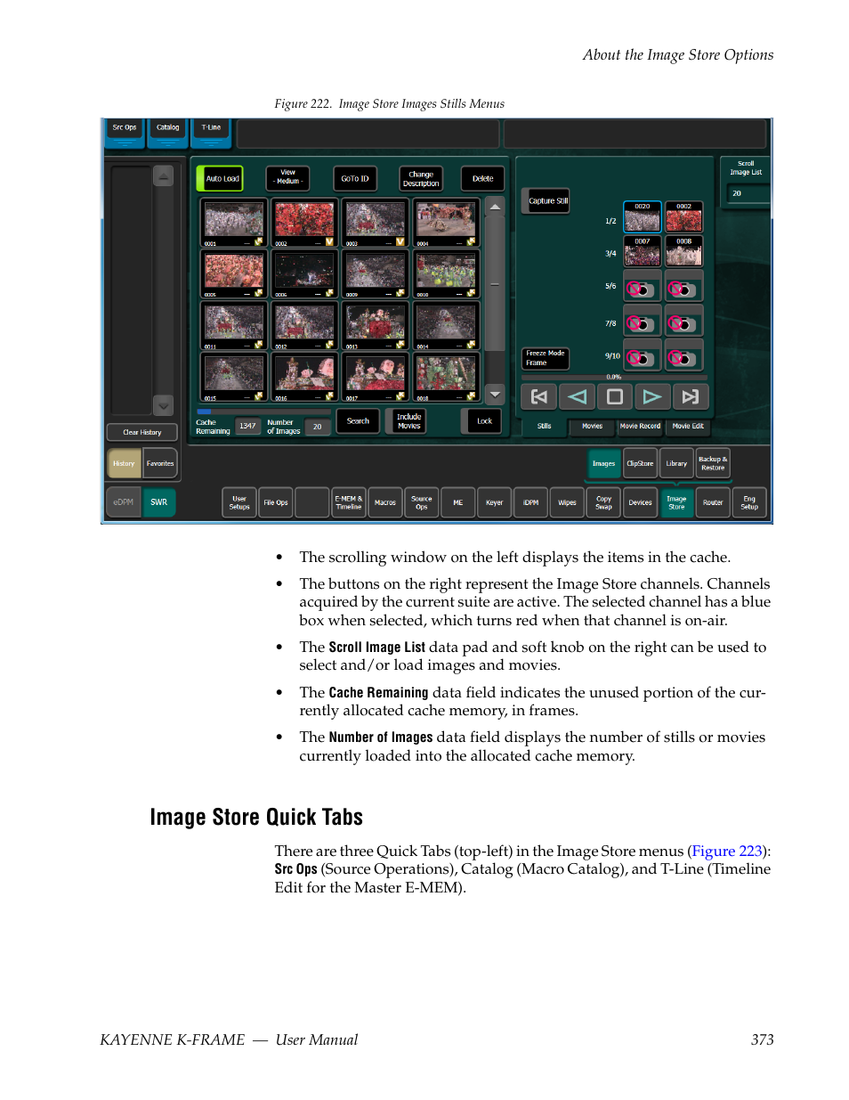 Image store quick tabs | Grass Valley Kayenne K-Frame v.7.0 User Manual | Page 373 / 460