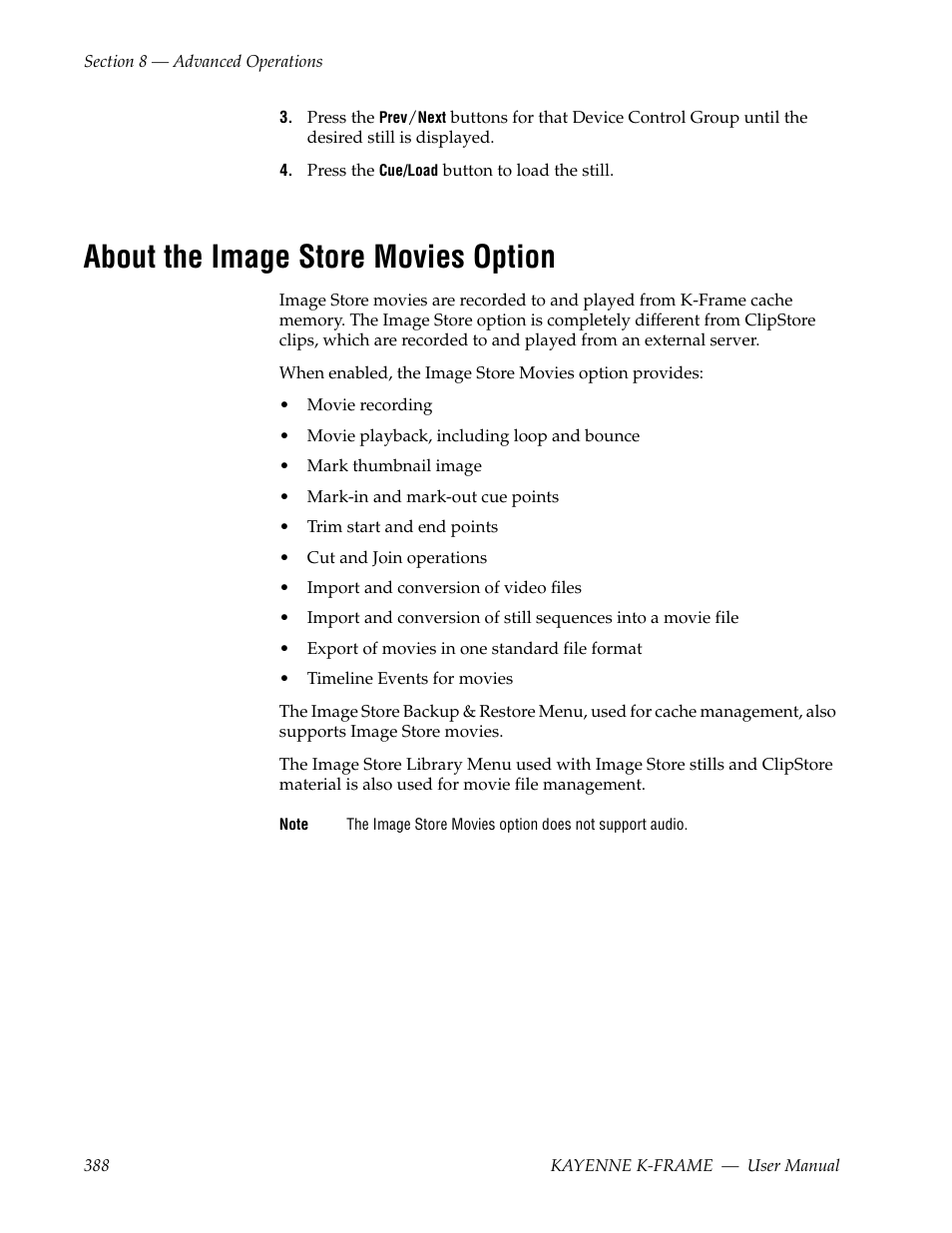 About the image store movies option | Grass Valley Kayenne K-Frame v.7.0 User Manual | Page 388 / 460