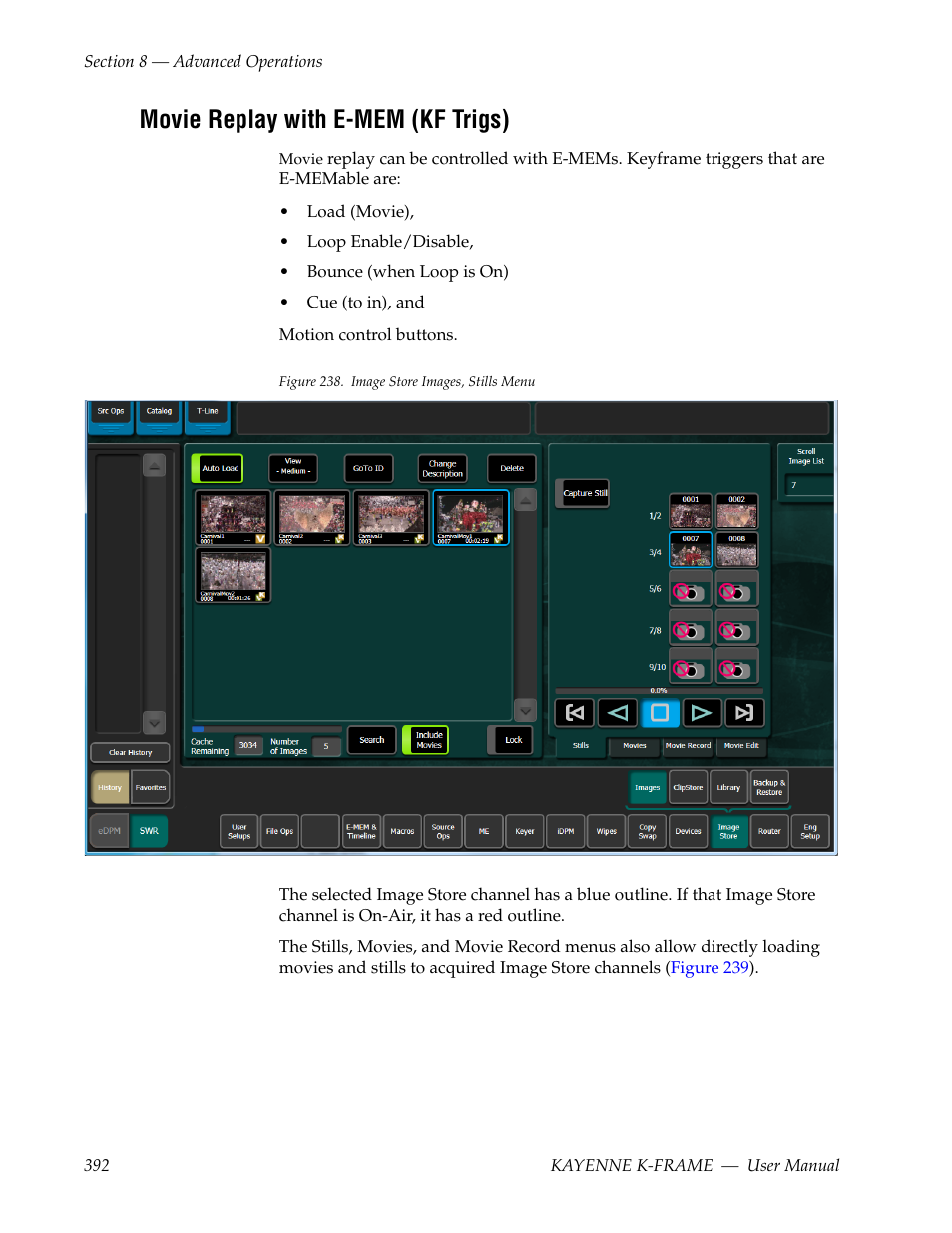 Movie replay with e-mem (kf trigs), Movie replay with e-mem (kf, Trigs) | Grass Valley Kayenne K-Frame v.7.0 User Manual | Page 392 / 460