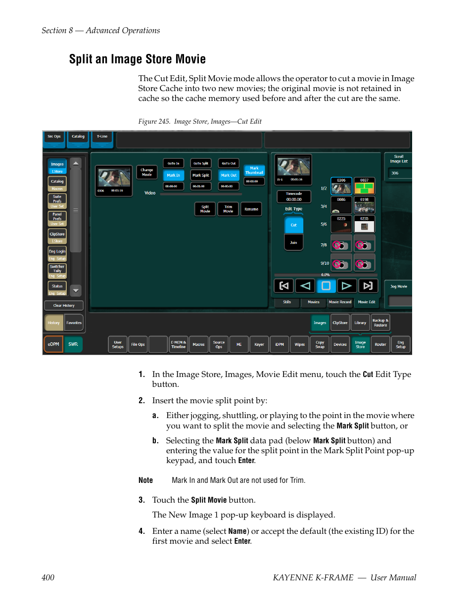 Split an image store movie | Grass Valley Kayenne K-Frame v.7.0 User Manual | Page 400 / 460