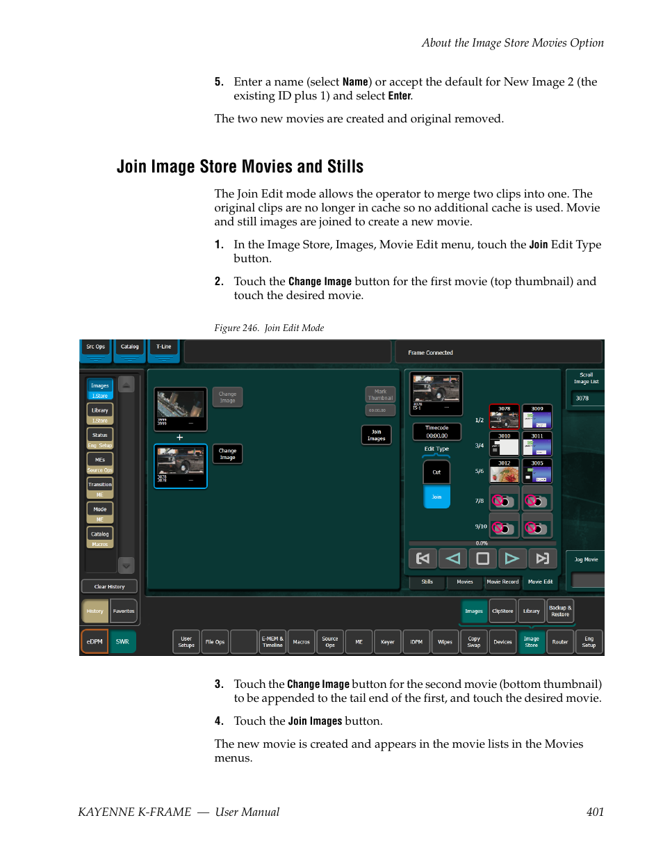 Join image store movies and stills | Grass Valley Kayenne K-Frame v.7.0 User Manual | Page 401 / 460
