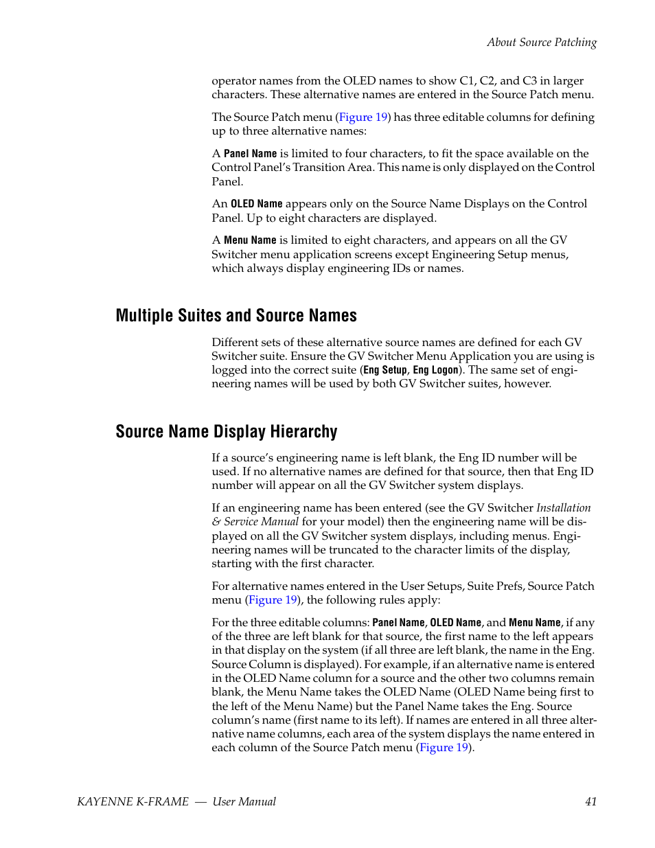 Multiple suites and source names, Source name display hierarchy | Grass Valley Kayenne K-Frame v.7.0 User Manual | Page 41 / 460