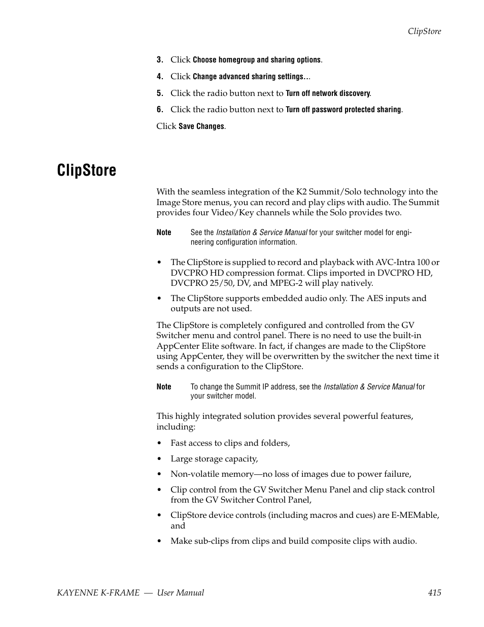 Clipstore | Grass Valley Kayenne K-Frame v.7.0 User Manual | Page 415 / 460