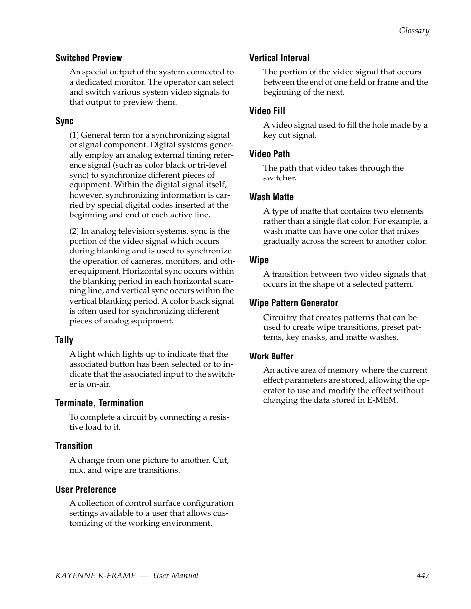 User preference, Switched preview | Grass Valley Kayenne K-Frame v.7.0 User Manual | Page 447 / 460