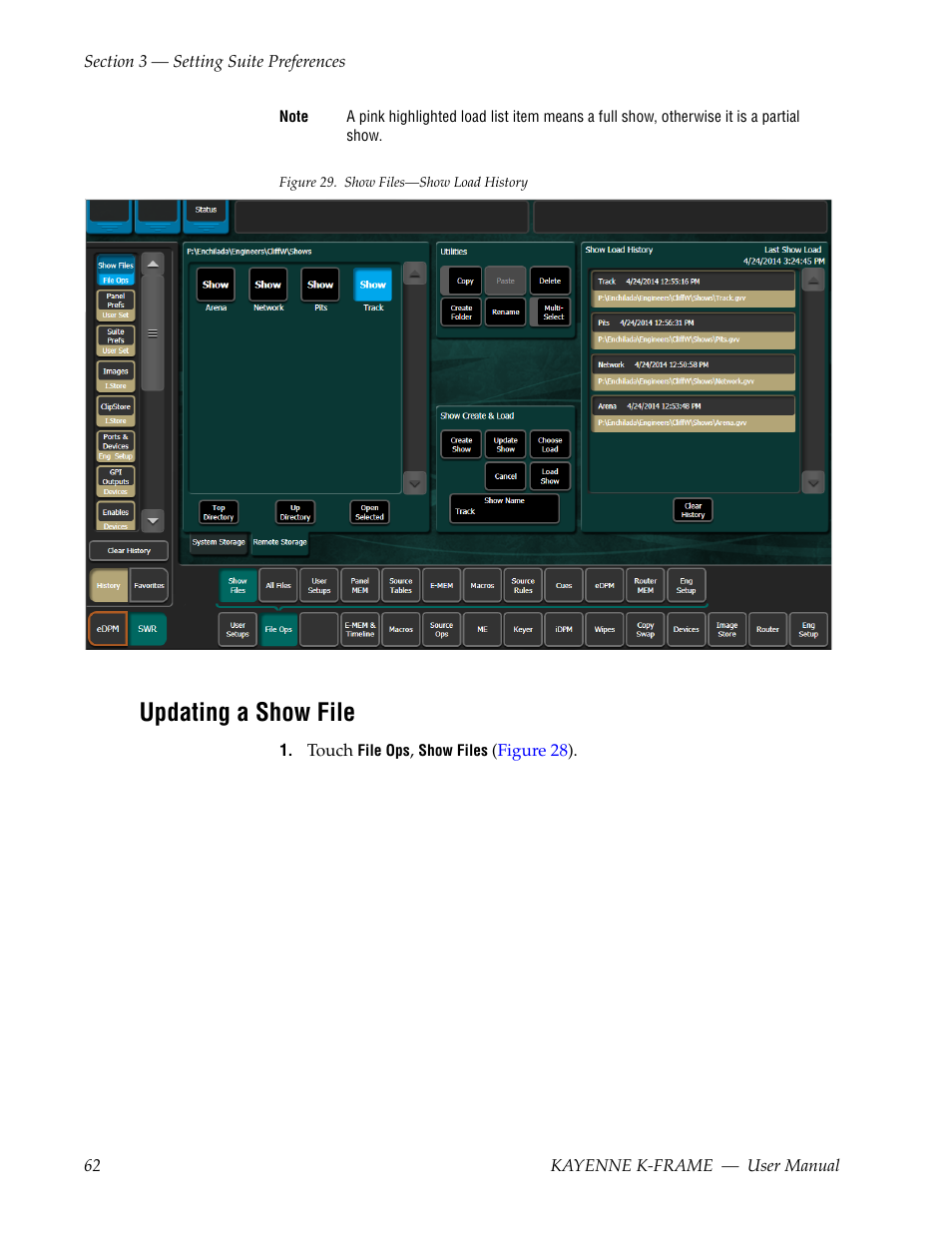 Updating a show file | Grass Valley Kayenne K-Frame v.7.0 User Manual | Page 62 / 460
