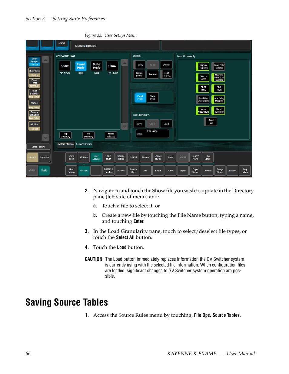 Saving source tables | Grass Valley Kayenne K-Frame v.7.0 User Manual | Page 66 / 460