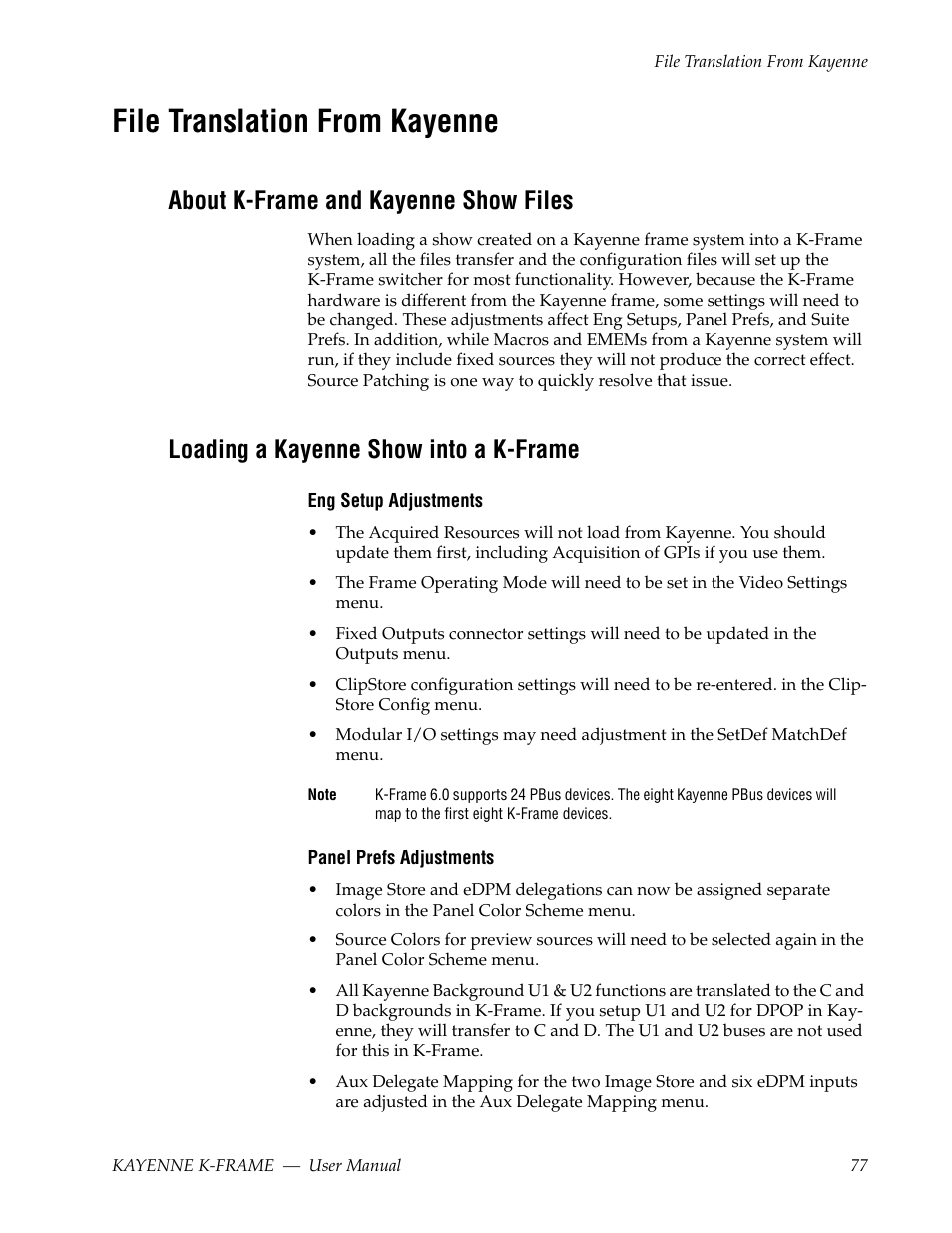 File translation from kayenne, About k-frame and kayenne show files, Loading a kayenne show into a k-frame | Grass Valley Kayenne K-Frame v.7.0 User Manual | Page 77 / 460