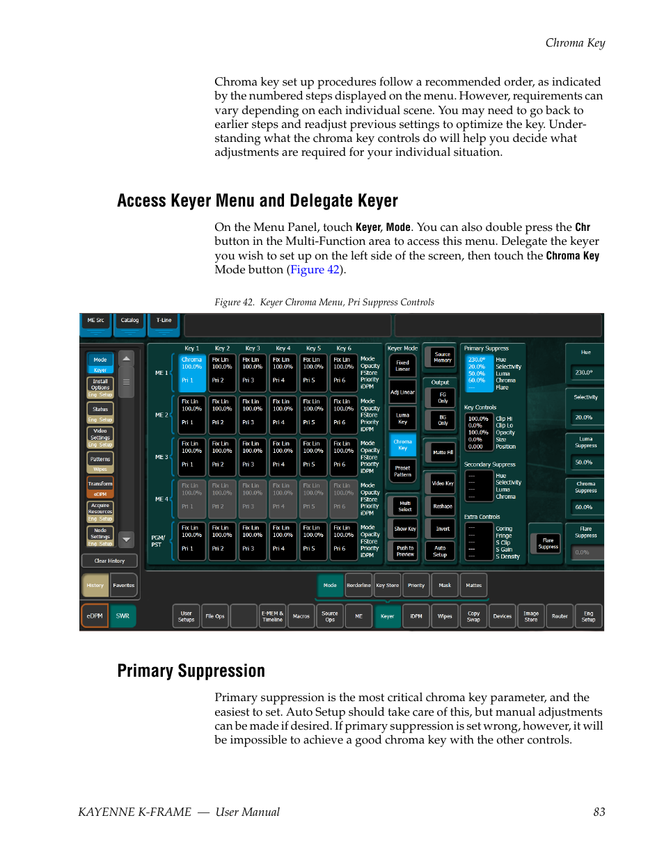Access keyer menu and delegate keyer, Primary suppression | Grass Valley Kayenne K-Frame v.7.0 User Manual | Page 83 / 460