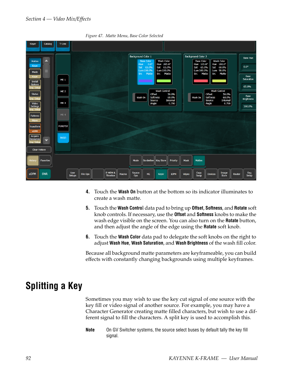 Splitting a key | Grass Valley Kayenne K-Frame v.7.0 User Manual | Page 92 / 460