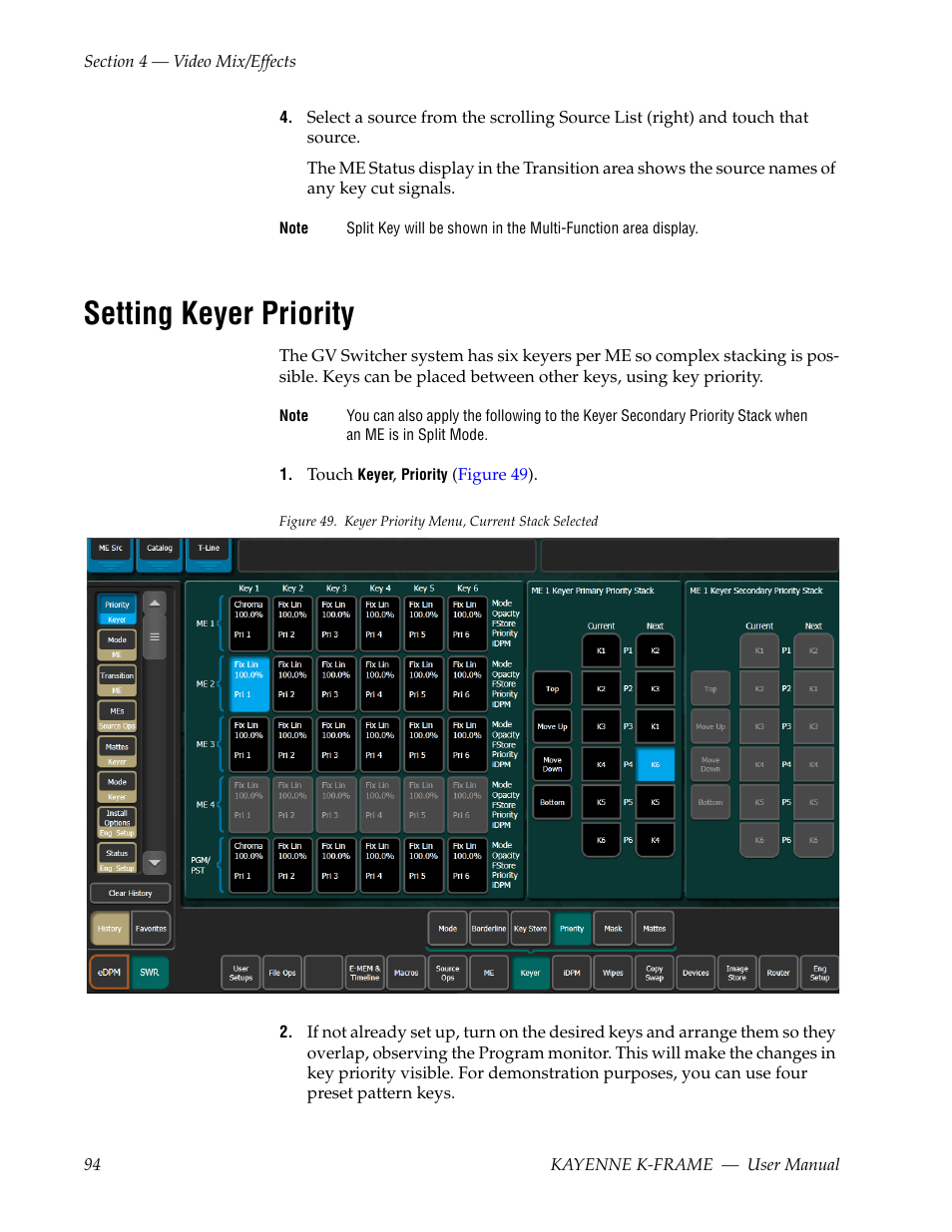 Setting keyer priority | Grass Valley Kayenne K-Frame v.7.0 User Manual | Page 94 / 460