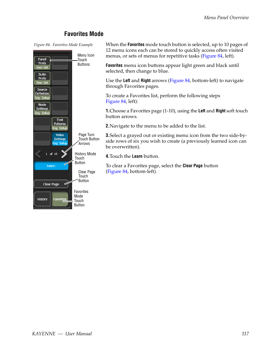 Favorites mode | Grass Valley Kayenne v.3.0 User Manual | Page 117 / 480