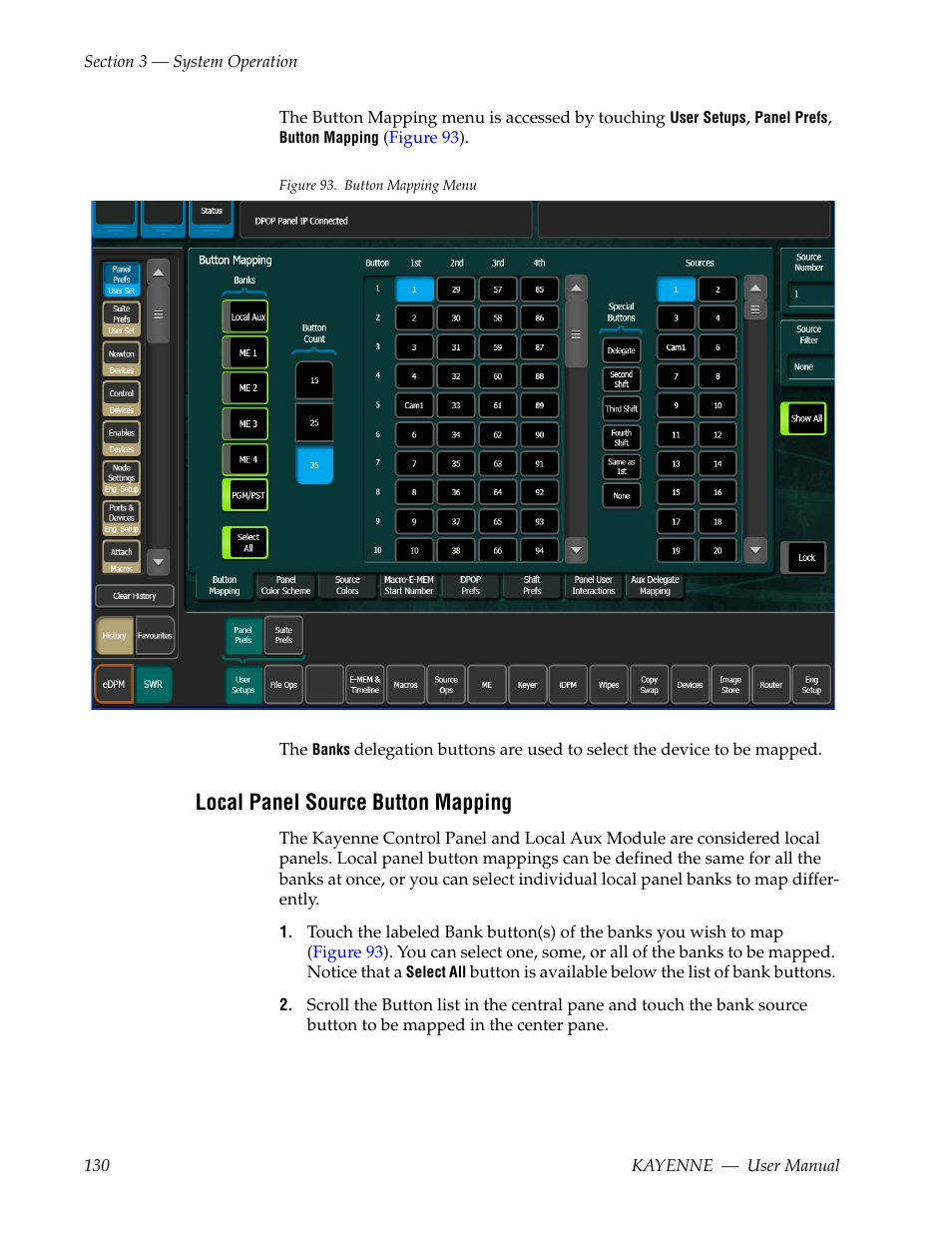 Local panel source button mapping | Grass Valley Kayenne v.3.0 User Manual | Page 130 / 480