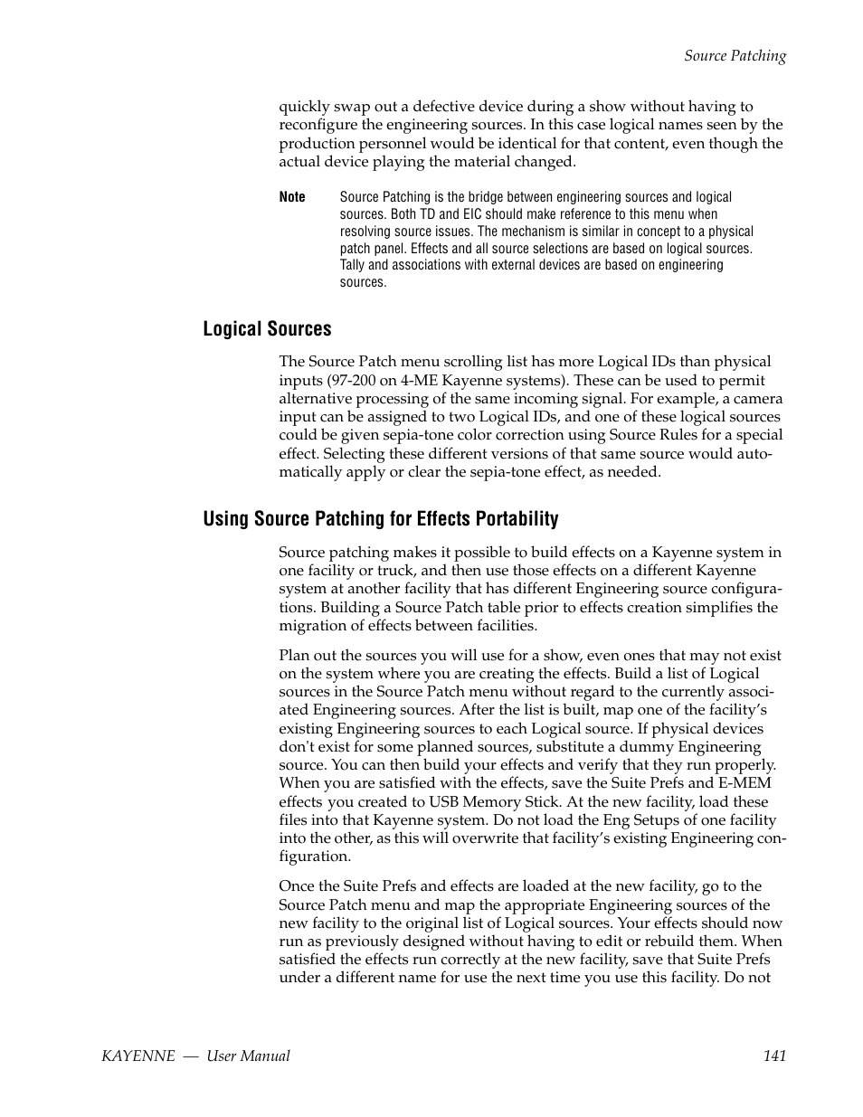 Logical sources, Using source patching for effects portability | Grass Valley Kayenne v.3.0 User Manual | Page 141 / 480