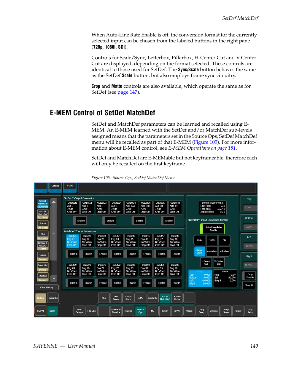 E-mem control of setdef matchdef | Grass Valley Kayenne v.3.0 User Manual | Page 149 / 480
