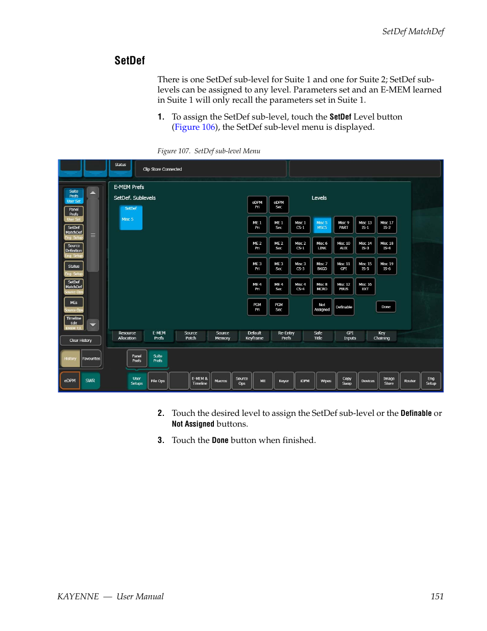 Setdef | Grass Valley Kayenne v.3.0 User Manual | Page 151 / 480