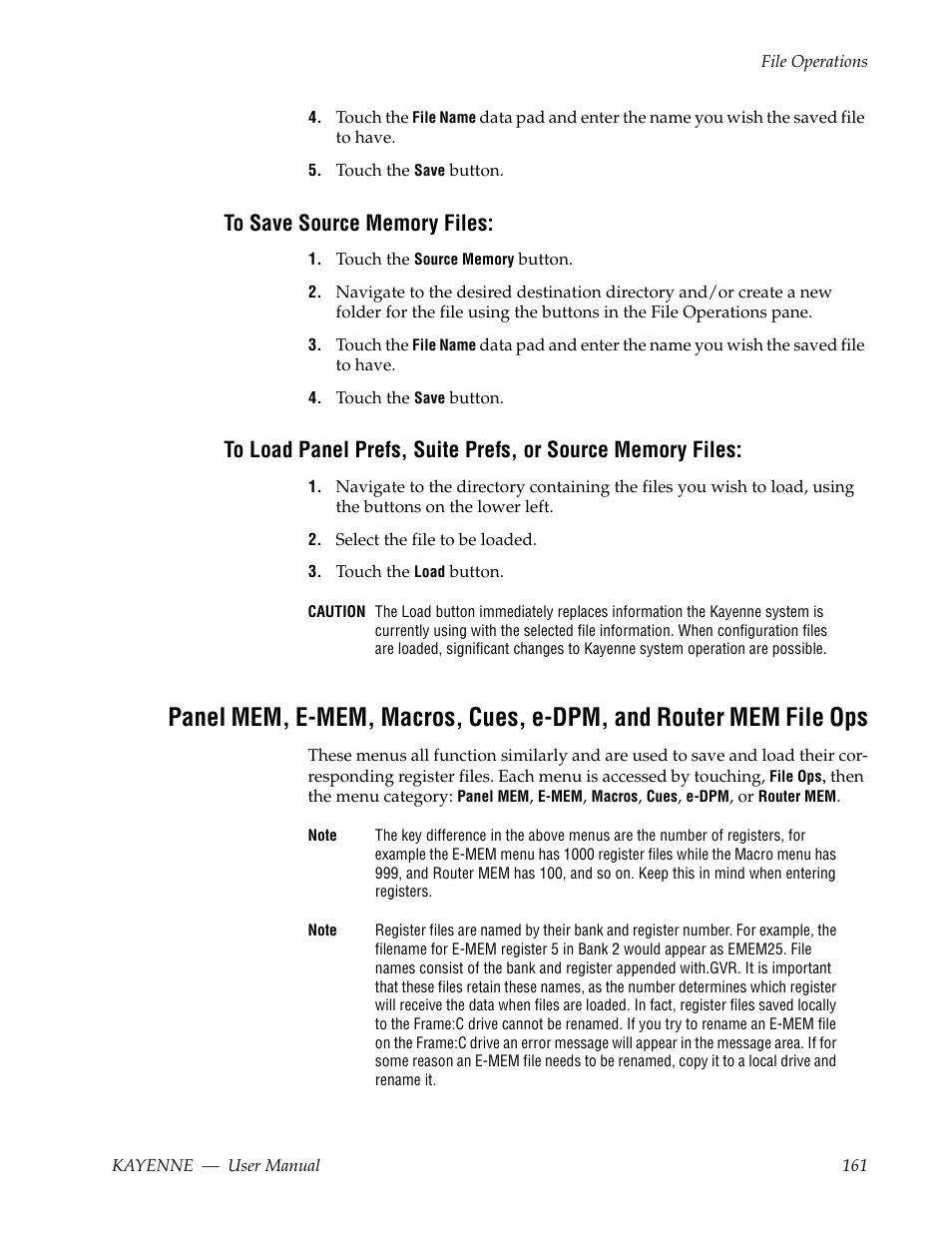 To save source memory files | Grass Valley Kayenne v.3.0 User Manual | Page 161 / 480