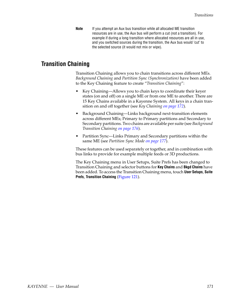 Transition chaining | Grass Valley Kayenne v.3.0 User Manual | Page 171 / 480