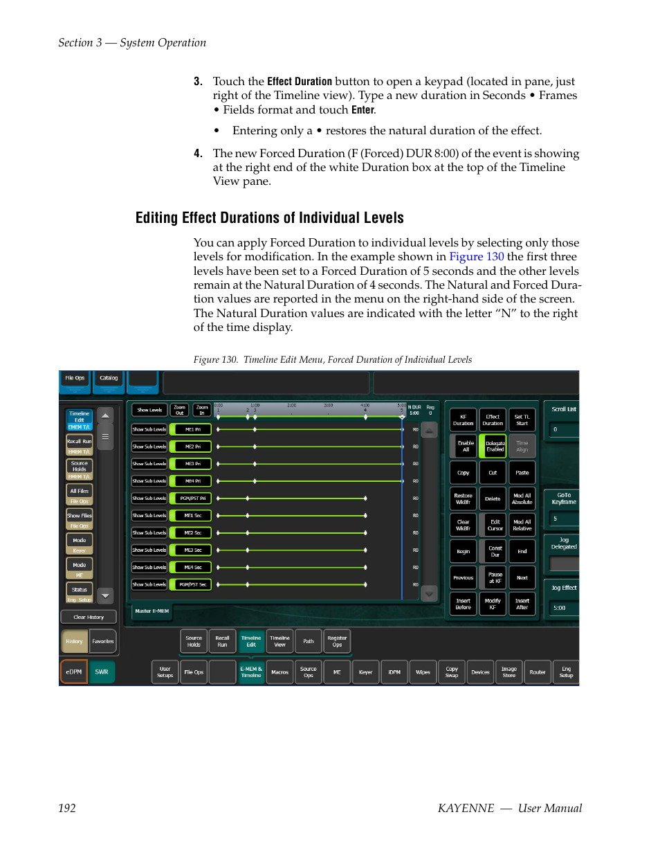Editing effect durations of individual levels | Grass Valley Kayenne v.3.0 User Manual | Page 192 / 480
