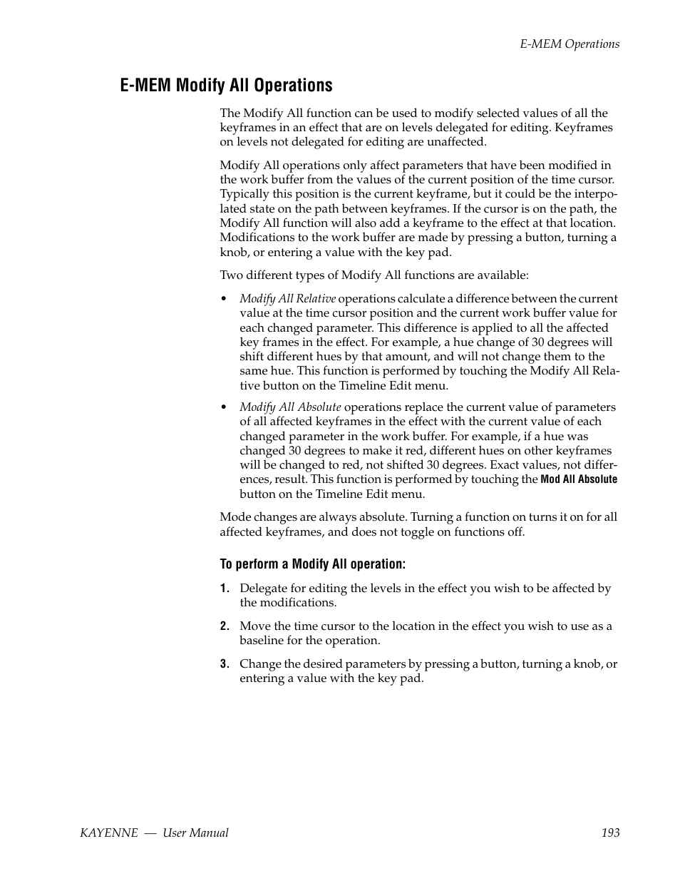 E-mem modify all operations | Grass Valley Kayenne v.3.0 User Manual | Page 193 / 480