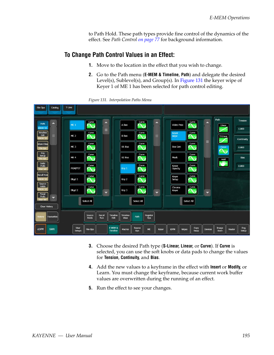 To change path control values in an effect | Grass Valley Kayenne v.3.0 User Manual | Page 195 / 480