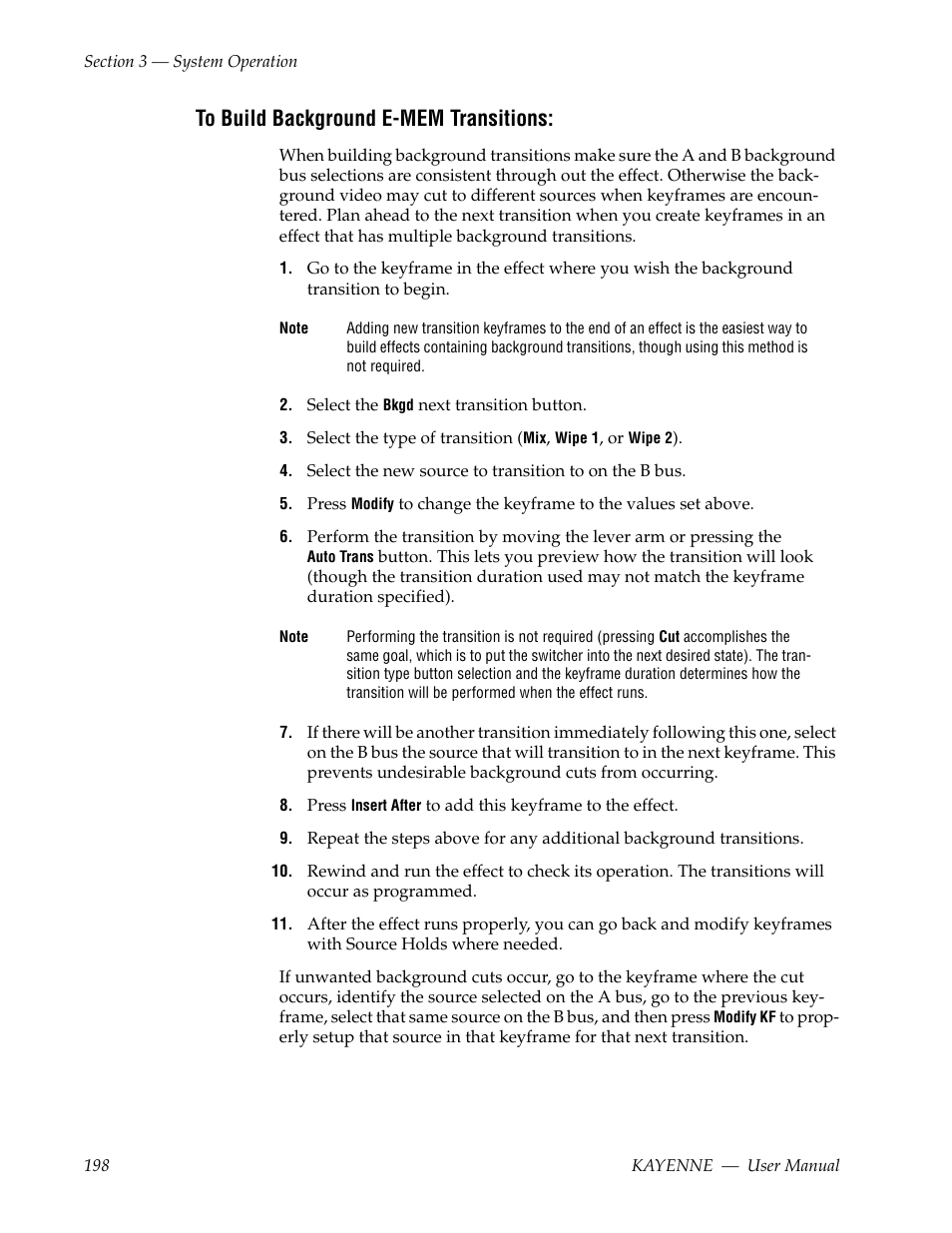 To build background e-mem transitions | Grass Valley Kayenne v.3.0 User Manual | Page 198 / 480