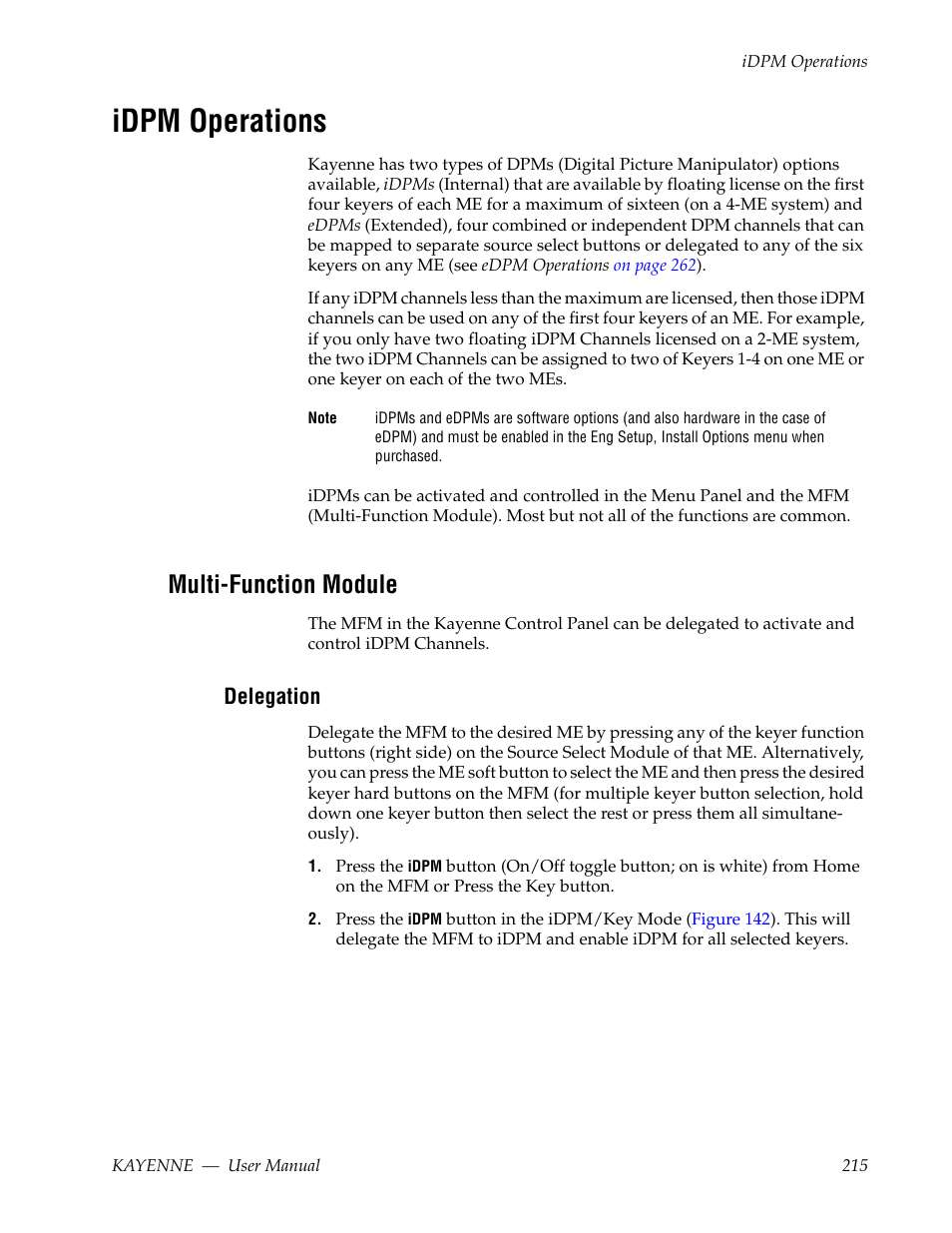 Idpm operations, Multi-function module, Delegation | Grass Valley Kayenne v.3.0 User Manual | Page 215 / 480