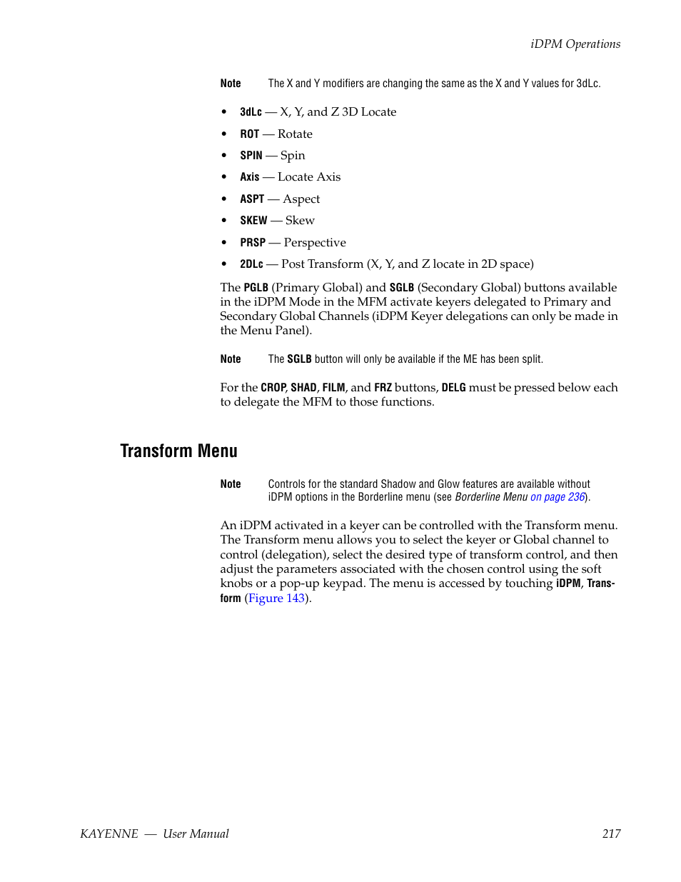 Transform menu | Grass Valley Kayenne v.3.0 User Manual | Page 217 / 480