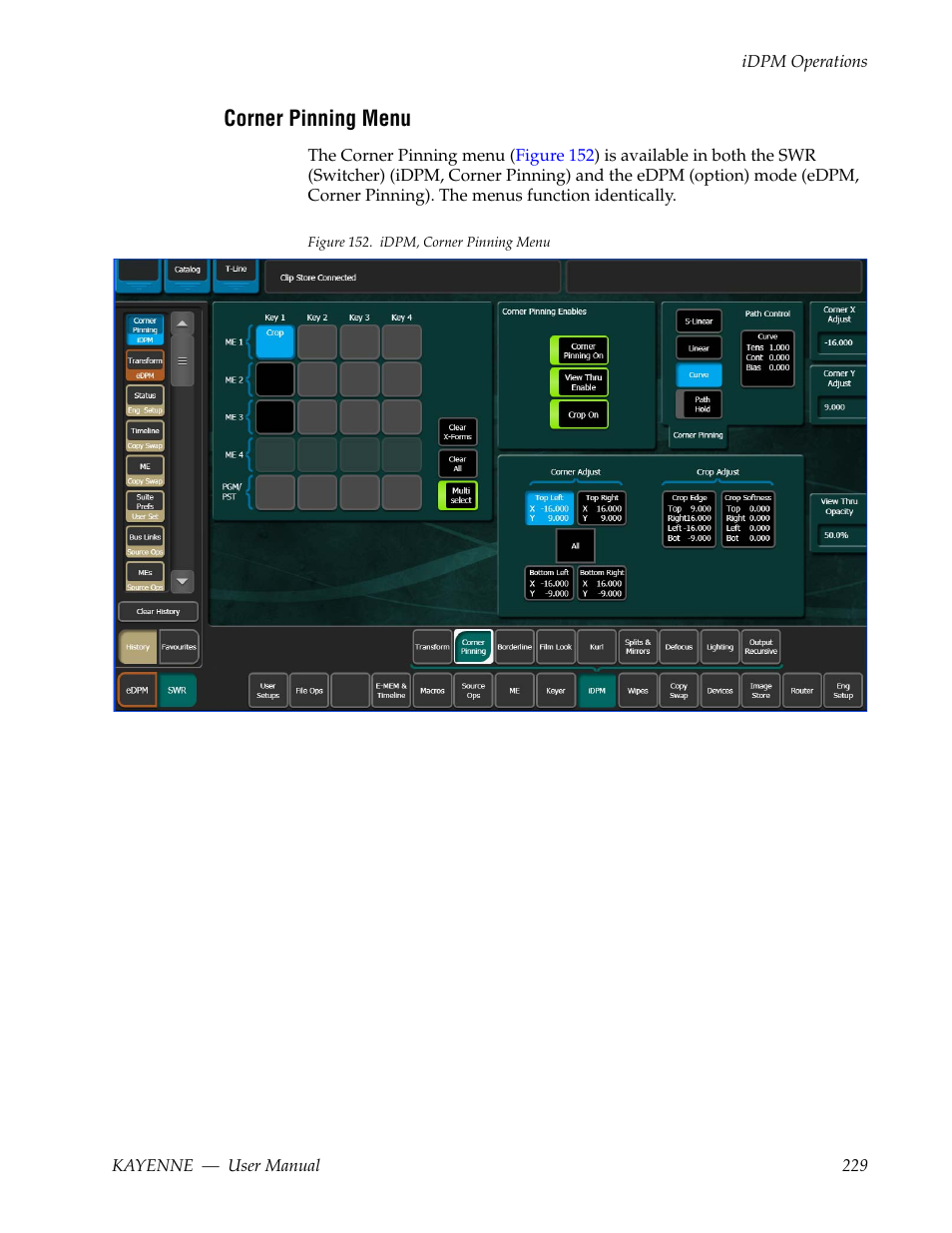 Corner pinning menu | Grass Valley Kayenne v.3.0 User Manual | Page 229 / 480