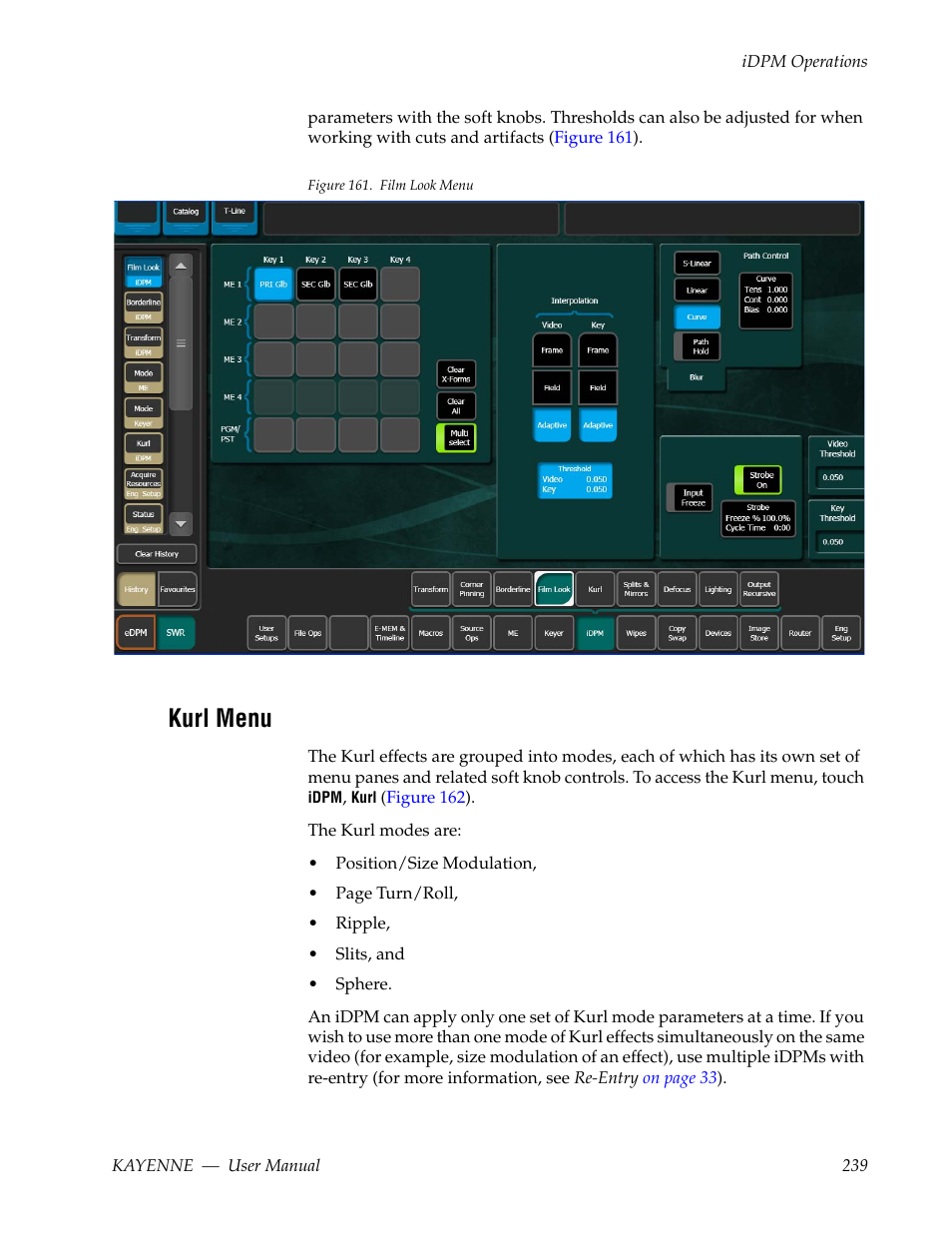 Kurl menu | Grass Valley Kayenne v.3.0 User Manual | Page 239 / 480