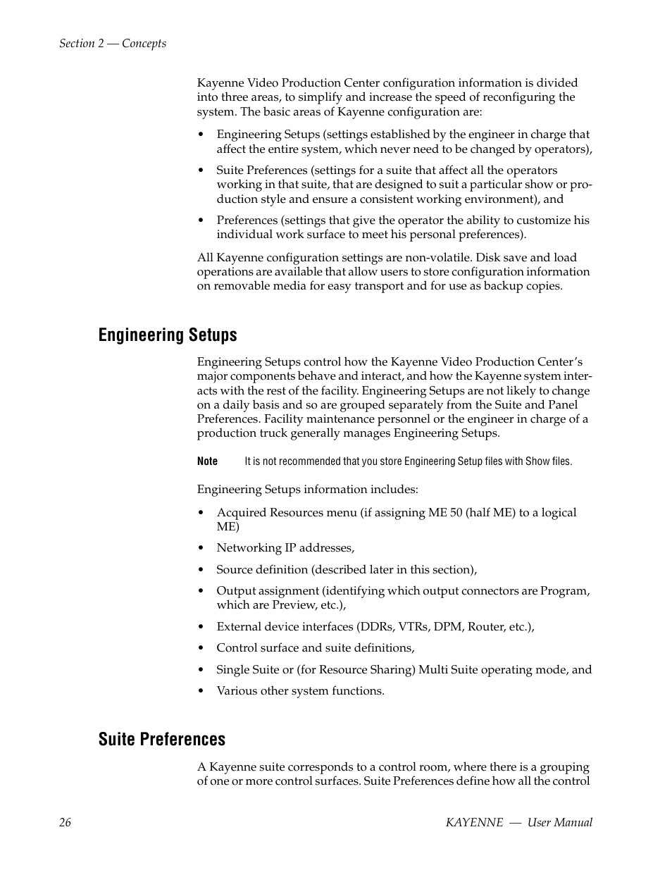 Engineering setups, Suite preferences | Grass Valley Kayenne v.3.0 User Manual | Page 26 / 480