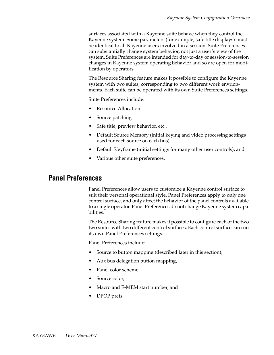 Panel preferences | Grass Valley Kayenne v.3.0 User Manual | Page 27 / 480