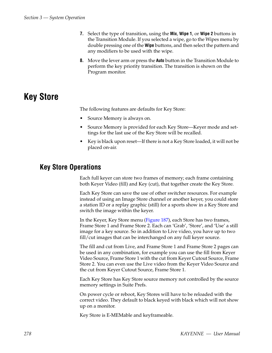 Key store, Key store operations | Grass Valley Kayenne v.3.0 User Manual | Page 278 / 480