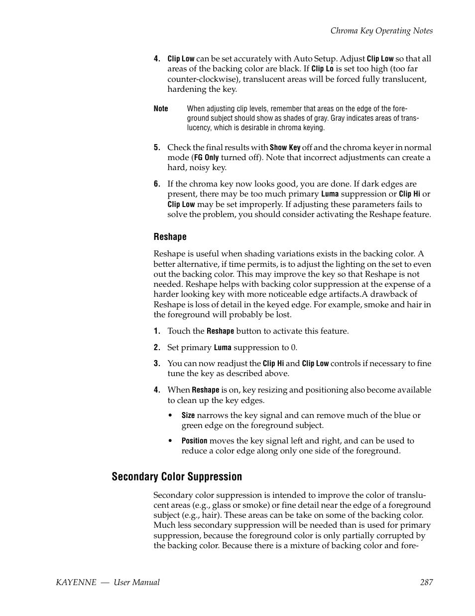 Secondary color suppression | Grass Valley Kayenne v.3.0 User Manual | Page 287 / 480