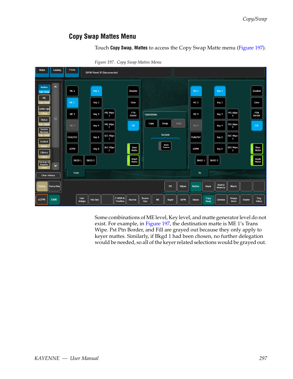 Copy swap mattes menu | Grass Valley Kayenne v.3.0 User Manual | Page 297 / 480